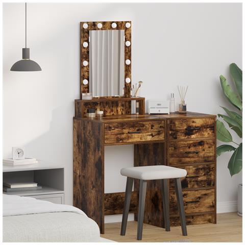 Tavolo da trucco con luci LED Rovere affumicato 50x41x140 cm - Foto 2