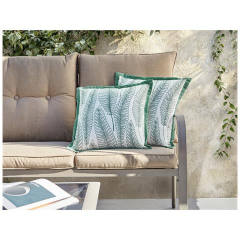 Set Di 2 Cuscini Da Esterno Meadow Trama Di Piante 45 X 45 Cm Verde - Foto 1