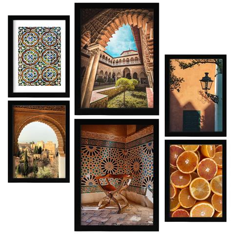 Set Di 6 Stampe Andalusia Spagna In Fotografia Dipinti Decorativi Estetici Per Il Tuo Soggiorno, Camera Da Letto, Casa A3 & A4 Cornice Nera - Foto 1