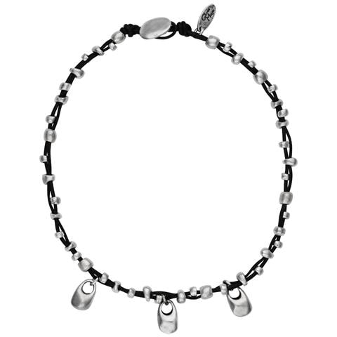 Collana In Pelle Con Pendenti A Goccia, Placcati Argento E Neri - Foto 1