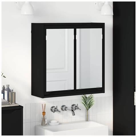 Mobiletto per specchio da bagno con porta Nero 60 x 20 x 60 cm - Foto 2