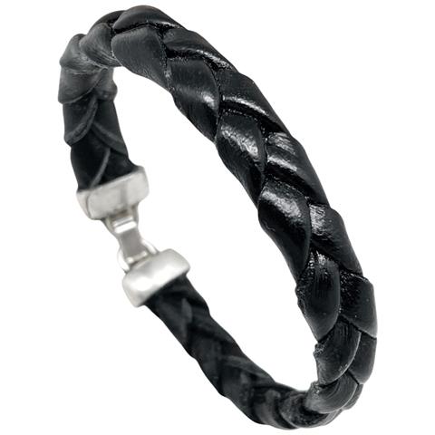 Set Di Bracciale E Portachiavi In ??pelle Intrecciata Nera - Foto 5