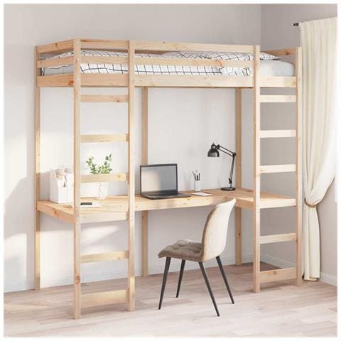 Struttura per letto soppalco Naturale 75 x 190 cm Pino massello - Foto 2