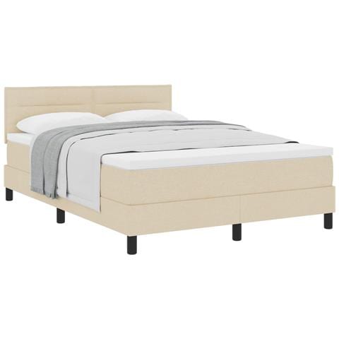 Letto a molle con materasso Crema 140 x 190 cm Tessuto - Foto 1