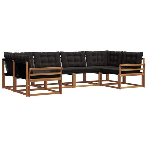 Set di divani da esterno con cuscino 6 pcs Naturale e Nero - Foto 1