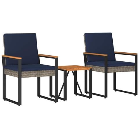 Set Mobili da Esterno 3 pcs Grigio e Blu Navy polyrattan - Foto 1