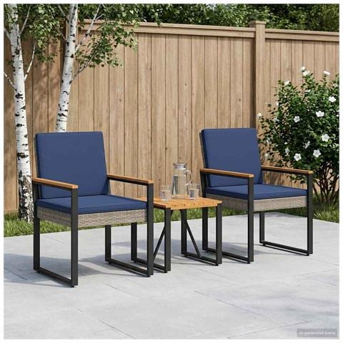 Set Mobili da Esterno 3 pcs Grigio e Blu Navy polyrattan - Foto 2