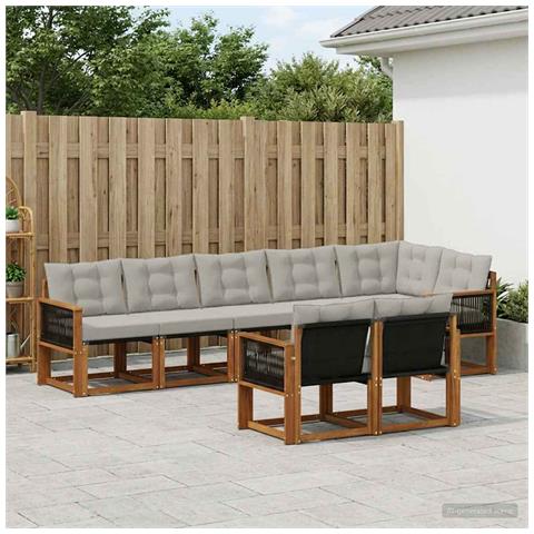 Set di divani da esterno 8 pcs Naturale e Grigio Chiaro - Foto 2