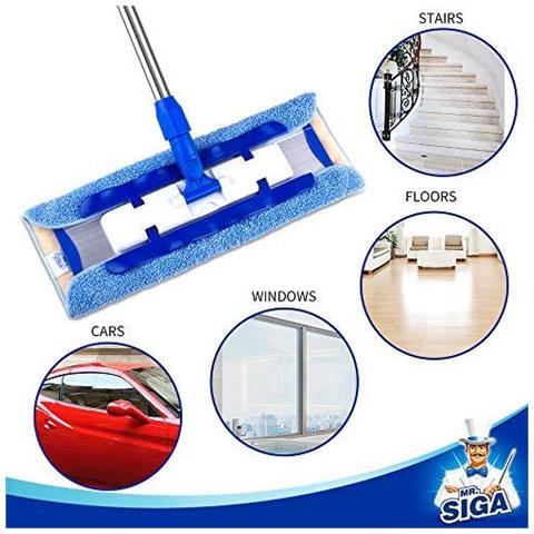 Sig. Siga Professionale Microfibra Mop Maniglia In Acciaio Inox - Pad Size 42cm X23cm 2 Gratuiti Panno In Microfibra Ricariche E 1 Rimozione Dello Sporco Scrubber Incluso - Foto 4