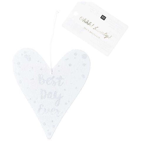 Ciondolo A Cuore In Legno Bianco Con Scritta In Argento - Best Day Ever - Foto 1