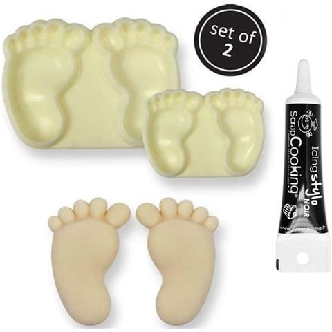 Stampi Per Dolci X 2 Piedi Del Bambino + Penna Per Glassa Nera - Foto 1