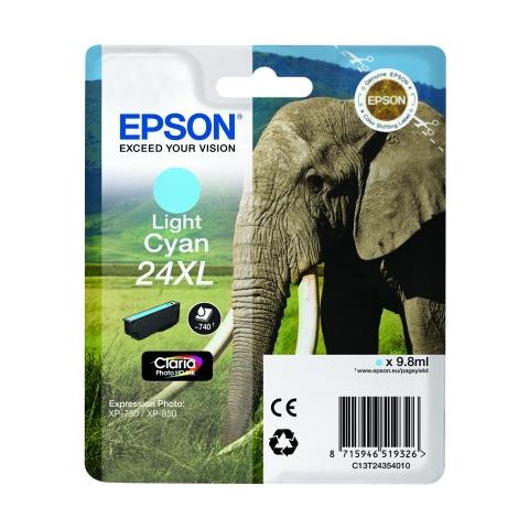 T2435 24XL / Elephant Cartuccia Ink Originale Ciano Chiaro per Expression Photo XP-750 Capacità 740 Pagine - Foto 1