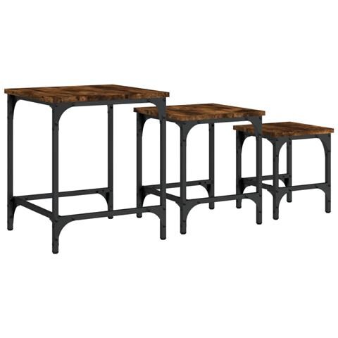 Tavolini Impilabili 3 Pz Rovere Fumo In Legno Multistrato - Foto 2