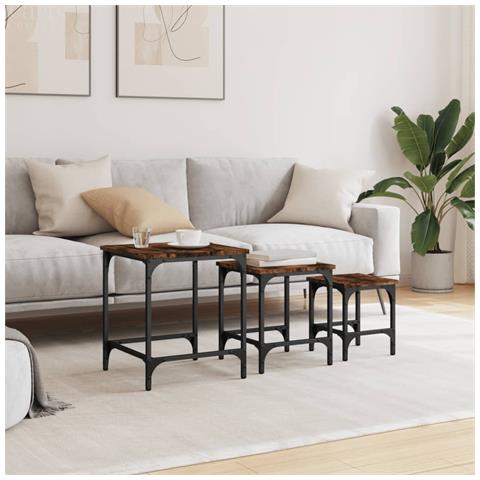 Tavolini Impilabili 3 Pz Rovere Fumo In Legno Multistrato - Foto 3