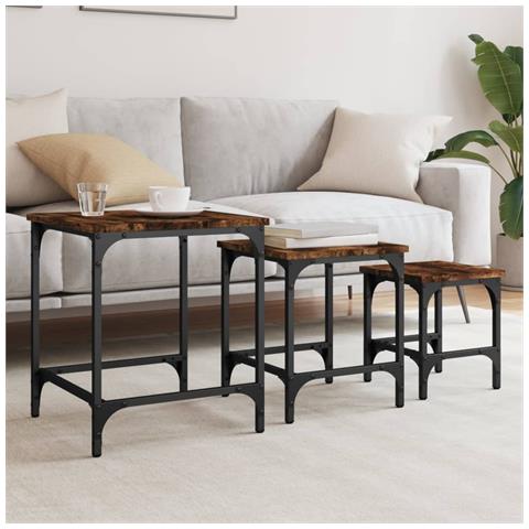 Tavolini Impilabili 3 Pz Rovere Fumo In Legno Multistrato - Foto 1