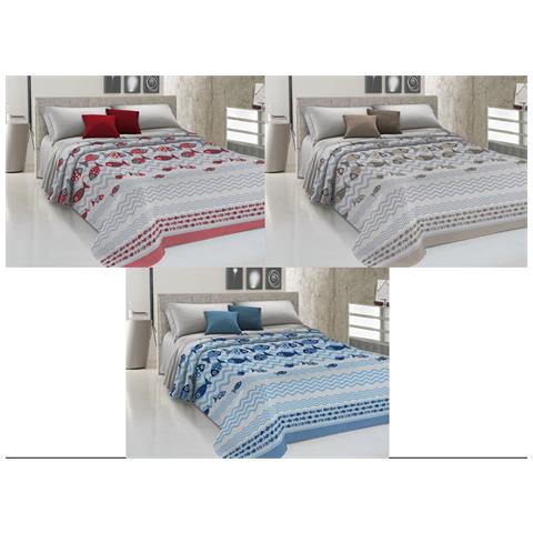 Copriletto Piquet Primavera Estate 100% Cotone Disegno Pesciolini Singolo Blu - Foto 2