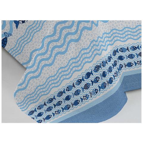 Copriletto Piquet Primavera Estate 100% Cotone Disegno Pesciolini Singolo Blu - Foto 5