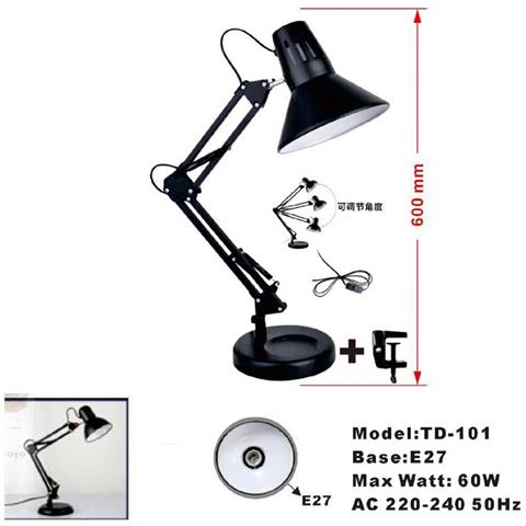 Lampada Estetista Snodabile Orientabile E27 Base Scrivania Tavolo Nera Td-101 - Foto 2
