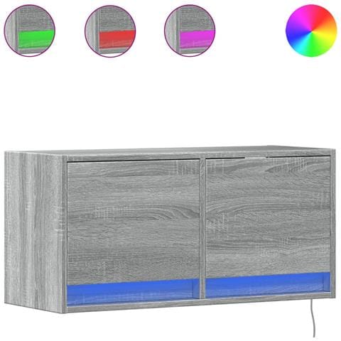 Mobile TV a Parete con Luci LED Grigio Sonoma 80x31x35 cm - Foto 1