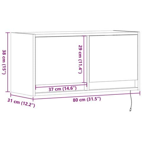 Mobile TV a Parete con Luci LED Grigio Sonoma 80x31x35 cm - Foto 2