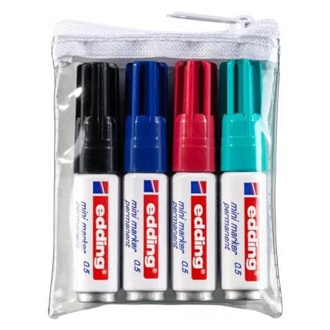 Edding 0.5 Mini Evidenziatore 4 Pz Punta Sottile Nero, Blu, Verde Chiaro, Rosso - Foto 1