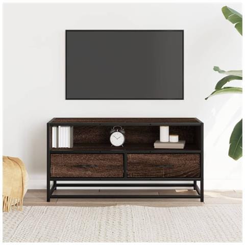 Mobile Tv Rovere Marrone 80x34,5x40cm Legno Multistrato Metallo - Foto 3