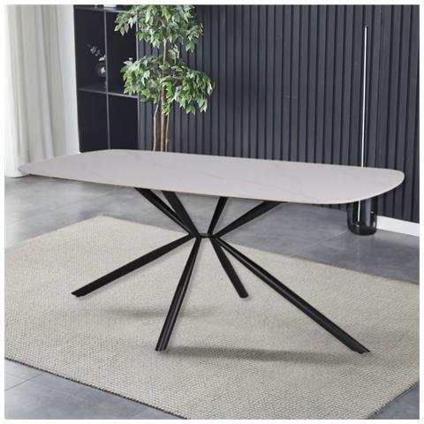 Tavolo Style Fisso Con Piano In Ceramica Effetto Marmo Bianco Lucido Con Gambe Nere - Foto 1