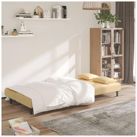 Lusso Casadino -  Divano Letto A 2 Posti Con 2 Cuscini Crema In Velluto - Foto 2