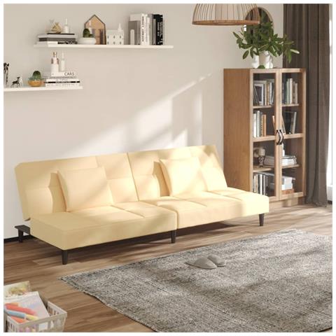 Lusso Casadino -  Divano Letto A 2 Posti Con 2 Cuscini Crema In Velluto - Foto 8