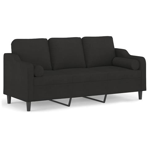 Divano A 3 Posti Con Cuscini Nero 180 Cm In Tessuto - Foto 1