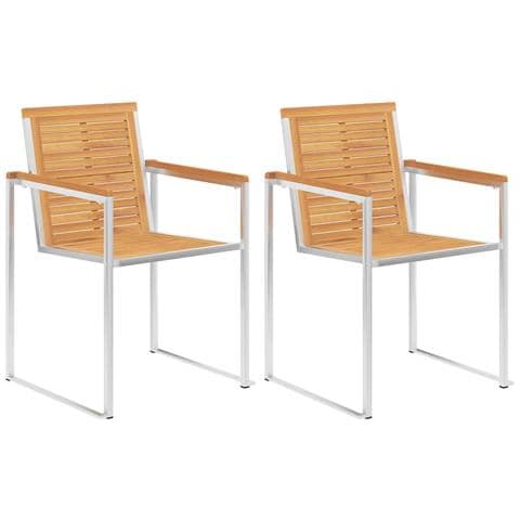 Sedie Da Giardino 2 Pz Con Cuscini In Legno Di Teak E Acciaio - Foto 1