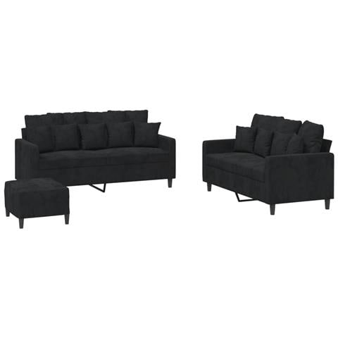 Set di Divani 3 pz con Cuscini Nero in Velluto - Foto 1