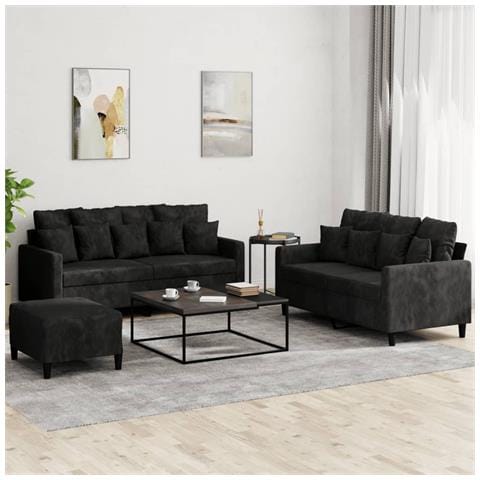 Set di Divani 3 pz con Cuscini Nero in Velluto - Foto 2