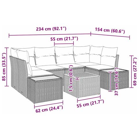 Set di Divani da Giardino da 7 Pezzi con Cuscini Grigi in Rattan Poly Acacia - Foto 9