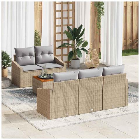 Set di Sofà da Giardino 6 Pezzi con Cuscini Beige Rattan Acacia - Foto 2