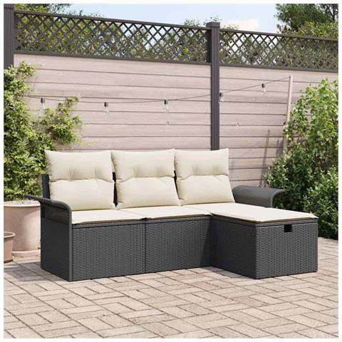 Set Divano da Giardino a 4 Pezzi con Cuscini Rattan Nero,  Divano da Giardino a 2 Posti con Ripostiglio e Cuscini Rattan Nero - Foto 2