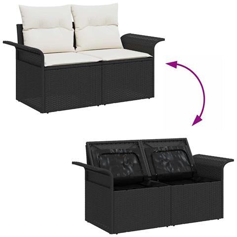 Set Divano da Giardino a 4 Pezzi con Cuscini Rattan Nero,  Divano da Giardino a 2 Posti con Ripostiglio e Cuscini Rattan Nero - Foto 9
