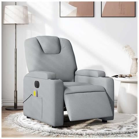 Poltrona Reclinabile Massaggio Elettrica Grigio Chiaro Tessuto - Foto 2
