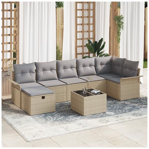 Set Divano Giardino 8 Pezzi con Cuscini Beige Polyrattan - Foto 2