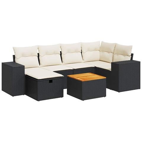 Set Divani da Giardino con Cuscini 7pz Nero Polyrattan - Foto 1