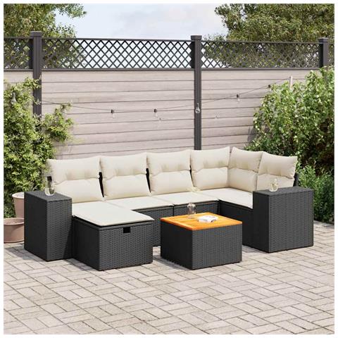Set Divani da Giardino con Cuscini 7pz Nero Polyrattan - Foto 2