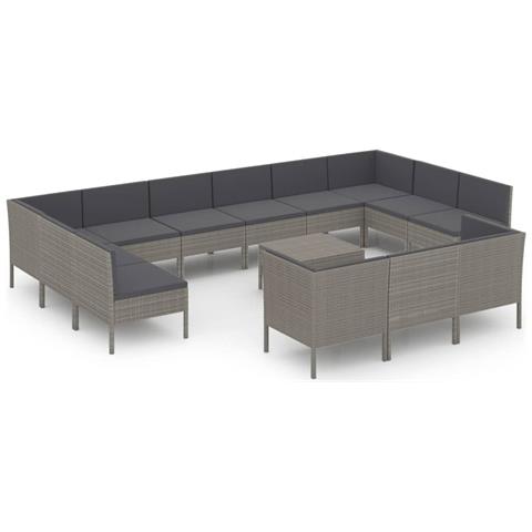 Set Divani da Giardino 14 pz con Cuscini in Polyrattan Grigio - Foto 1