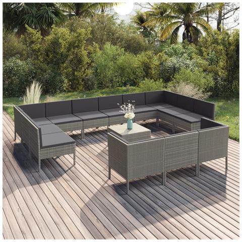 Set Divani da Giardino 14 pz con Cuscini in Polyrattan Grigio - Foto 2
