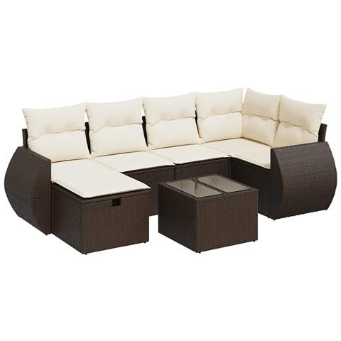 Set Divani da Giardino 7 pz con Cuscini Marrone in Polyrattan - Foto 1