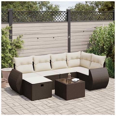 Set Divani da Giardino 7 pz con Cuscini Marrone in Polyrattan - Foto 2