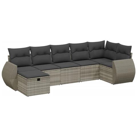 Set Divani da Giardino 7pz con Cuscini Grigio Chiaro Polyrattan - Foto 1