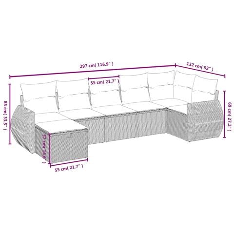 Set Divani da Giardino 7pz con Cuscini Grigio Chiaro Polyrattan - Foto 4