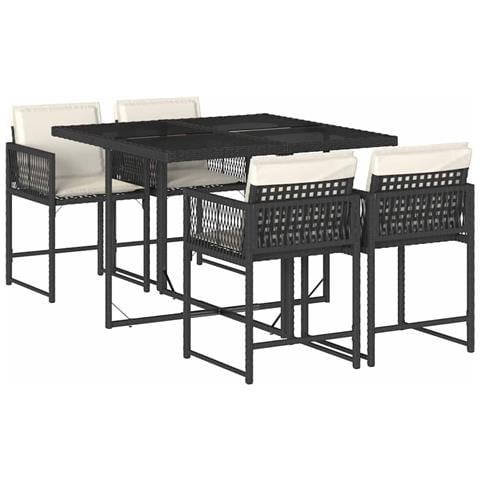 Set da Pranzo da Giardino 5 pz Nero con Cuscini in Polyrattan - Foto 1