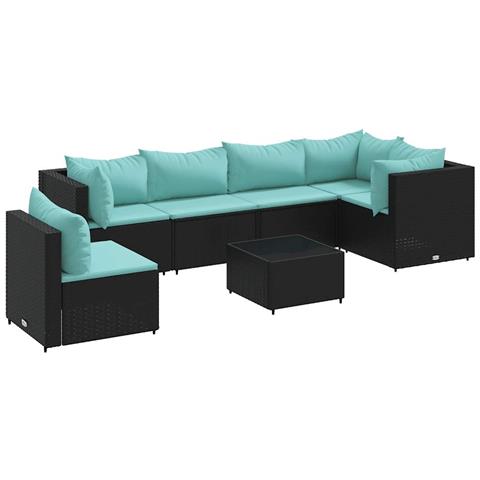Set Salotto da Giardino con Cuscini 7pz Nero Polyrattan - Foto 1
