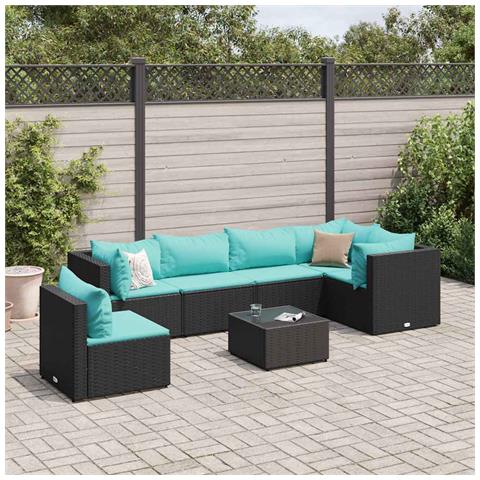 Set Salotto da Giardino con Cuscini 7pz Nero Polyrattan - Foto 2